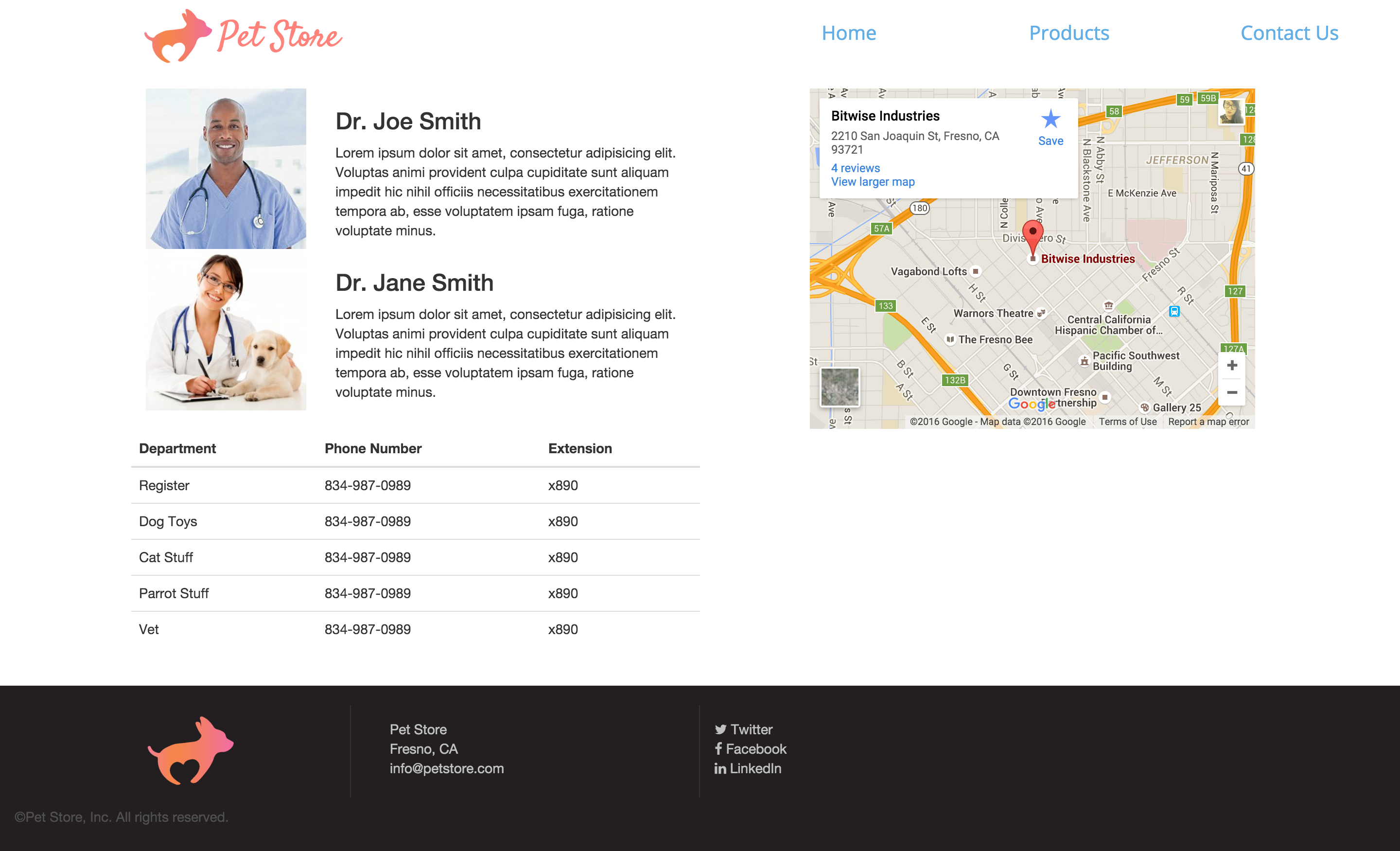 pet store contact page example
